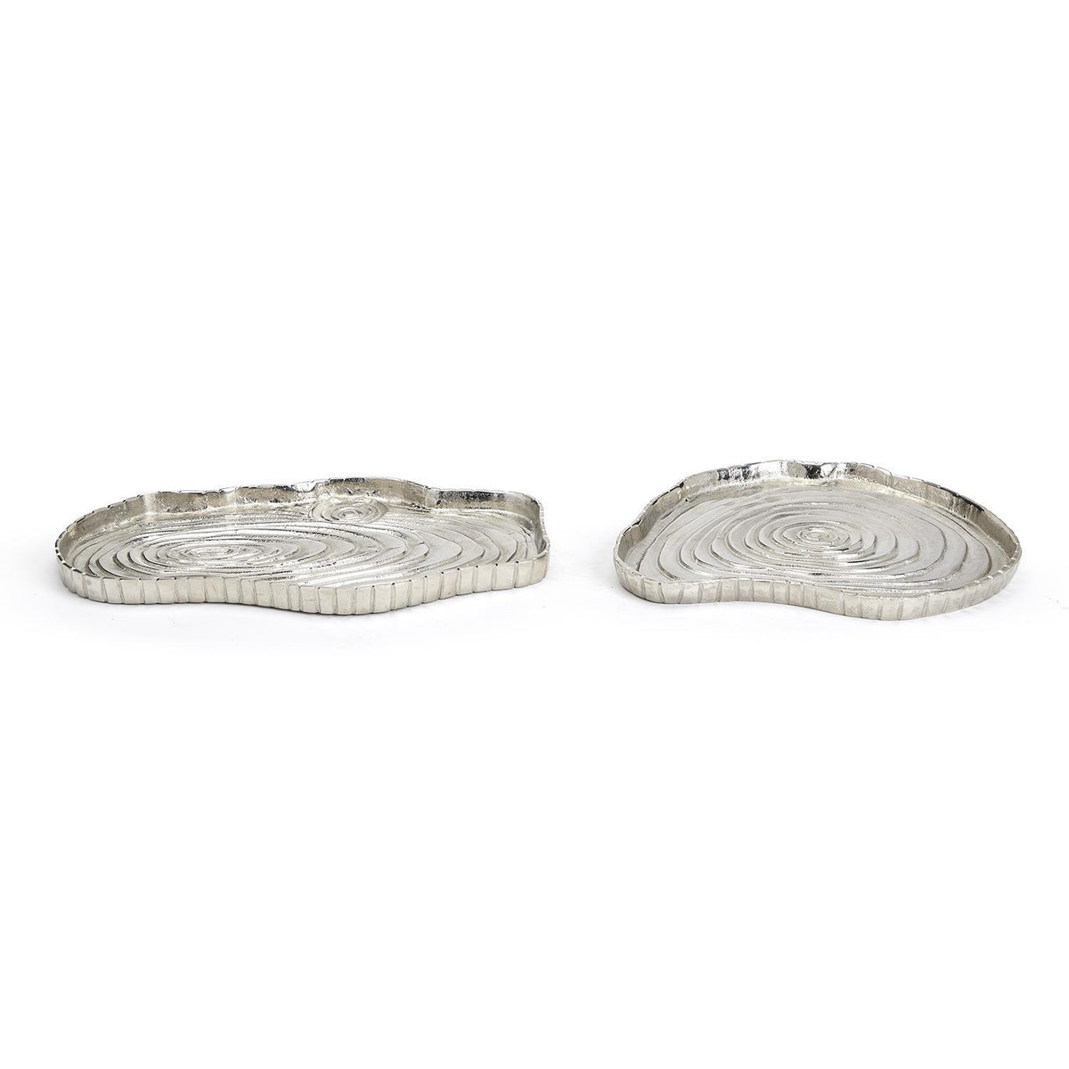 Design Shop Tree Ring Nickel Plated Tray - Recycled Aluminum, Set of 2.