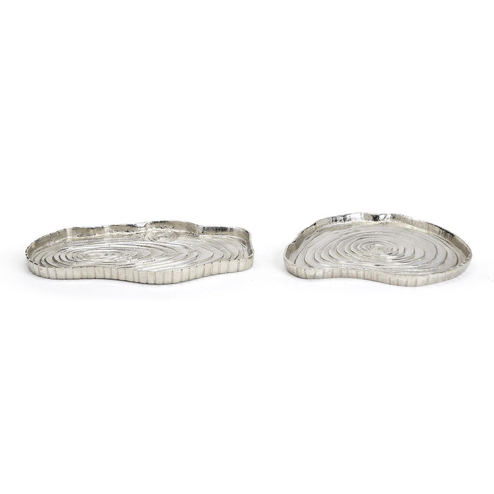 Design Shop Tree Ring Nickel Plated Tray - Recycled Aluminum, Set of 2.