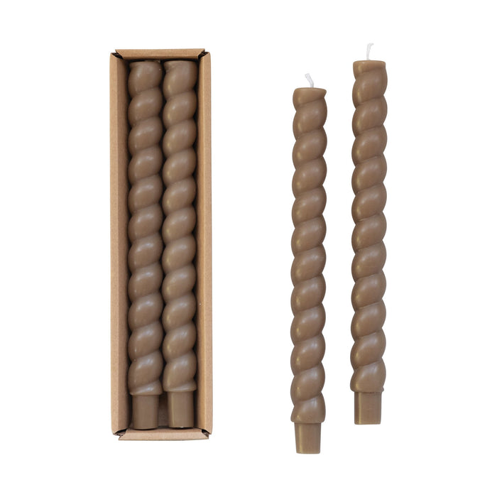 Design Shop Set of 2 10"H Unscented Twisted Taper Candle in Box, Olive