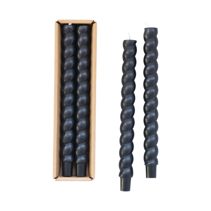 Design Shop Set of 2 10"H Unscented Twisted Taper Candle in Box, Black