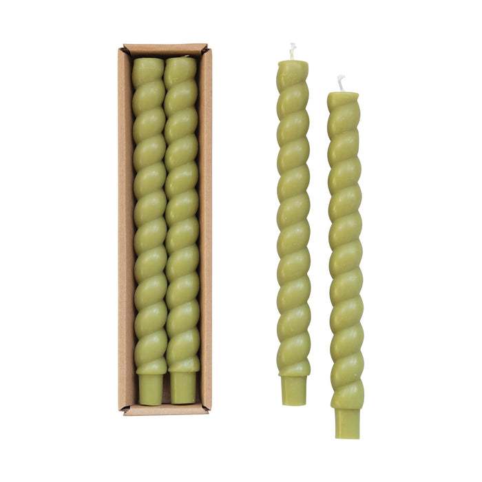 Design Shop Set of 2 10"H Unscented Twisted Taper Candle in Box, Green