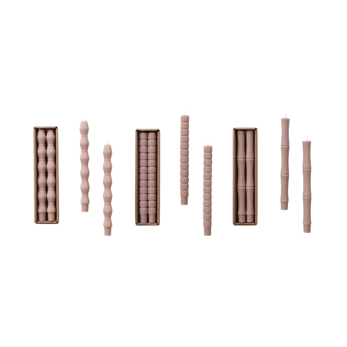 Design Shop Unscented Sculpted Taper Candles, Khaki Color, Set of 2.