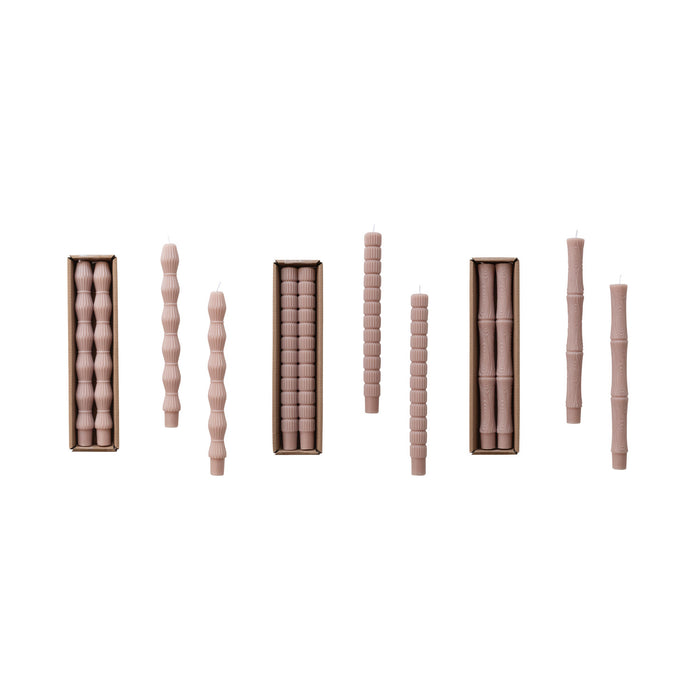 Design Shop Unscented Sculpted Taper Candles, Khaki Color, Set of 2.