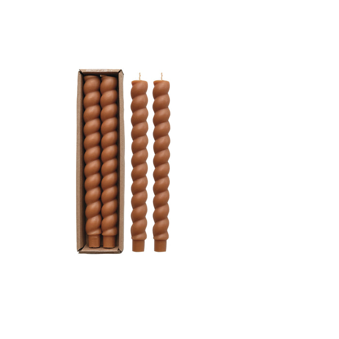 Design Shop 10"H Unscented Twisted Taper Candles in Box, Camel Color, Set of 2