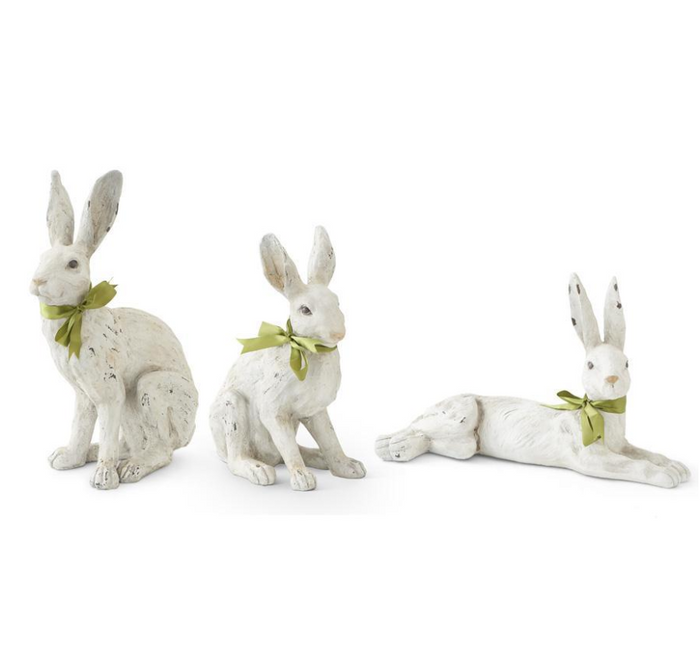 Set of 3 Garden Rabbits with Green Bows