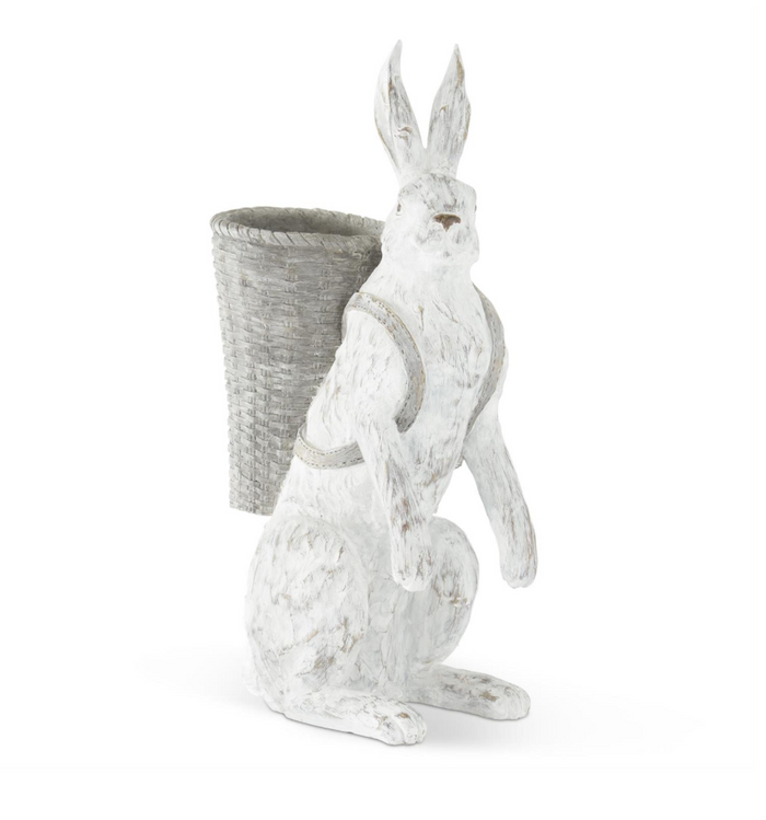 22.5" Whitewashed Resin Bunny with Open Basket