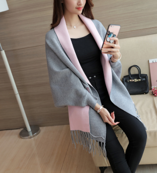 Womenâ€™s Pure Cashmere Shawl - Light grey with Pink