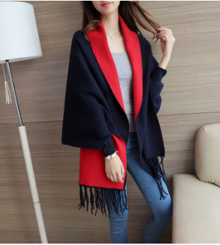 Womenâ€™s Pure Cashmere Shawl - Black with Red