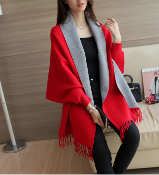 Womenâ€™s Pure Cashmere Shawl - Red and Grey