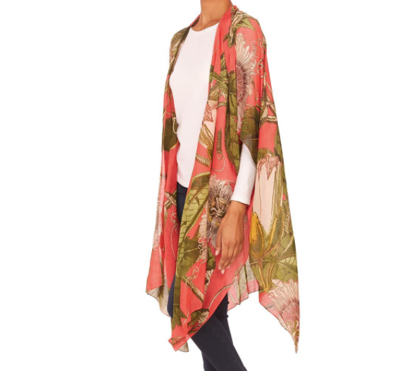 Coral Passion Flower Long Kimono