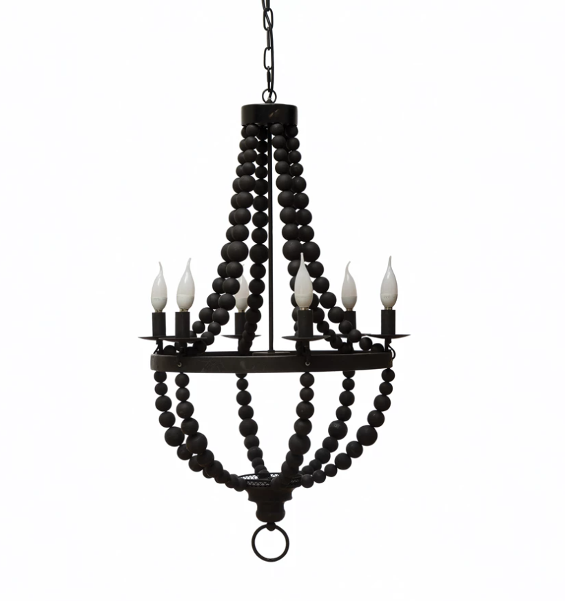 Metal Chandelier with Wood Beads and 6 Lights