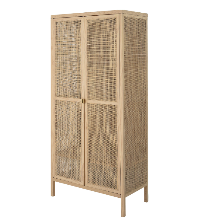 Woven Rattan and Wood Cabinet with Doors