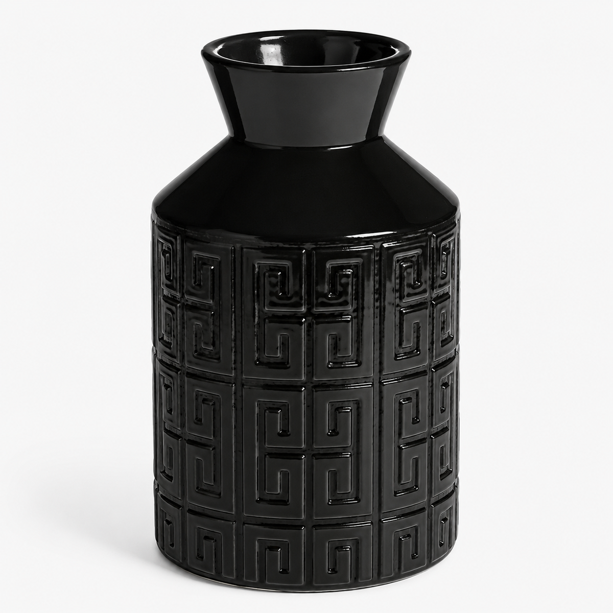 Design Shop Glossy Black Greek Key Ceramic Vase 15"