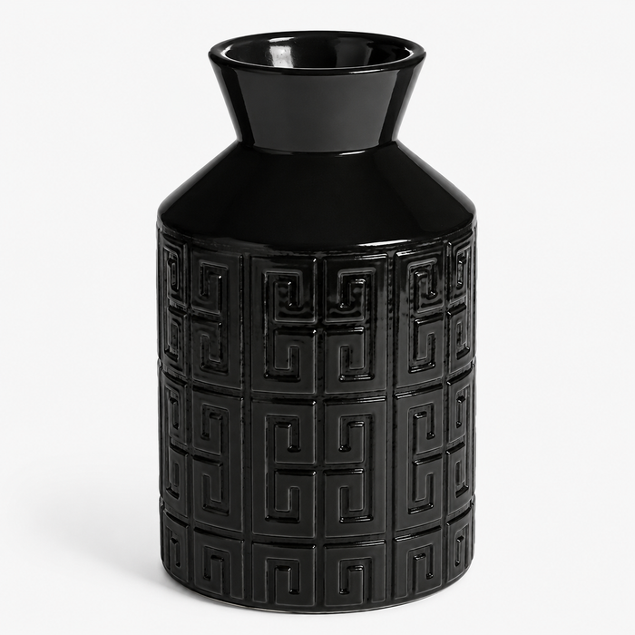 Design Shop Glossy Black Greek Key Ceramic Vase 15"