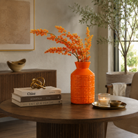 Design Shop Glossy Orange Greek Key Ceramic Vase 15"
