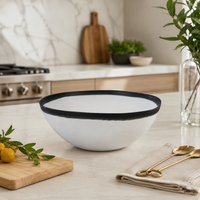 Design Shop Trento White Ceramic Bowl with Black Volcanic Rim 11.25"