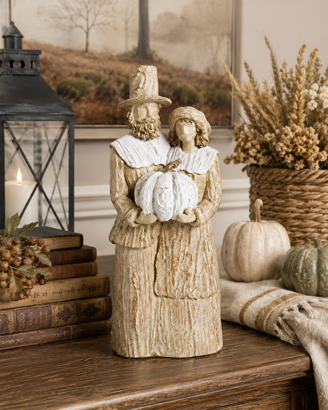 Design Shop 16 Inch Tan & Cream Resin Pilgrim Man & Woman Arrow Replacementnt