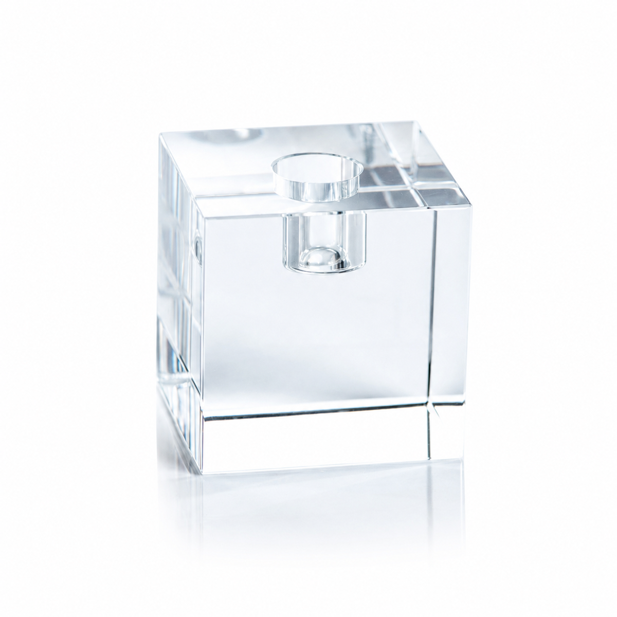 Clear glass cube on a white background
