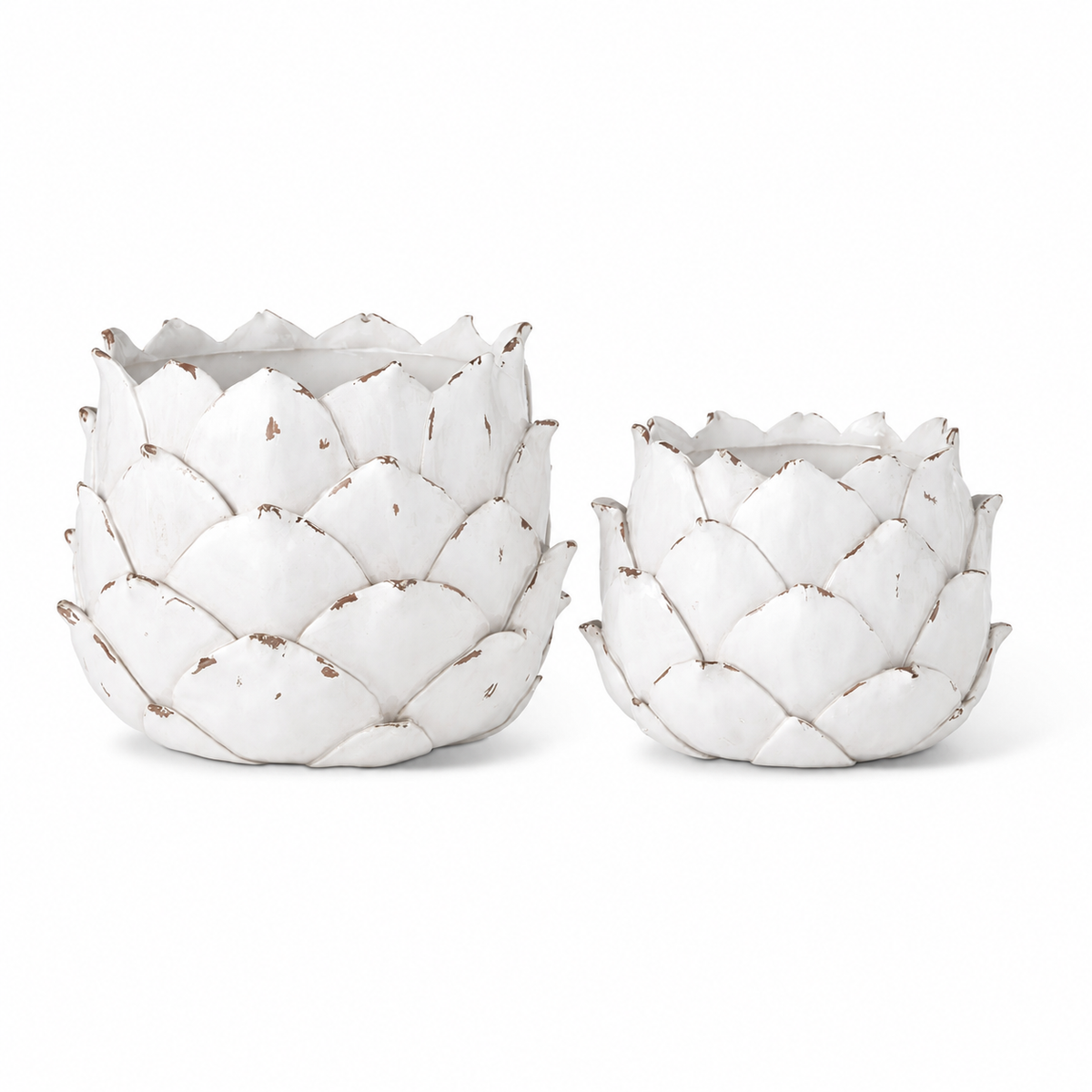 Design Shop Set of 2 White Resin Artichoke Planters