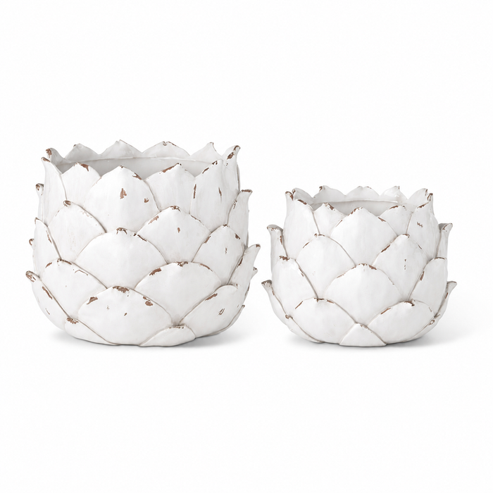 Design Shop Set of 2 White Resin Artichoke Planters