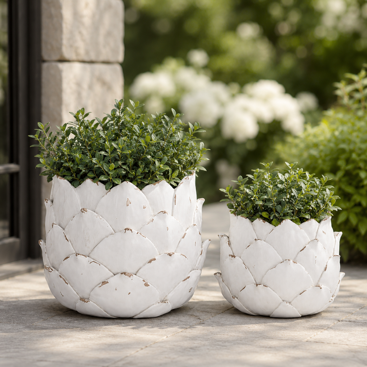 Design Shop Set of 2 White Resin Artichoke Planters