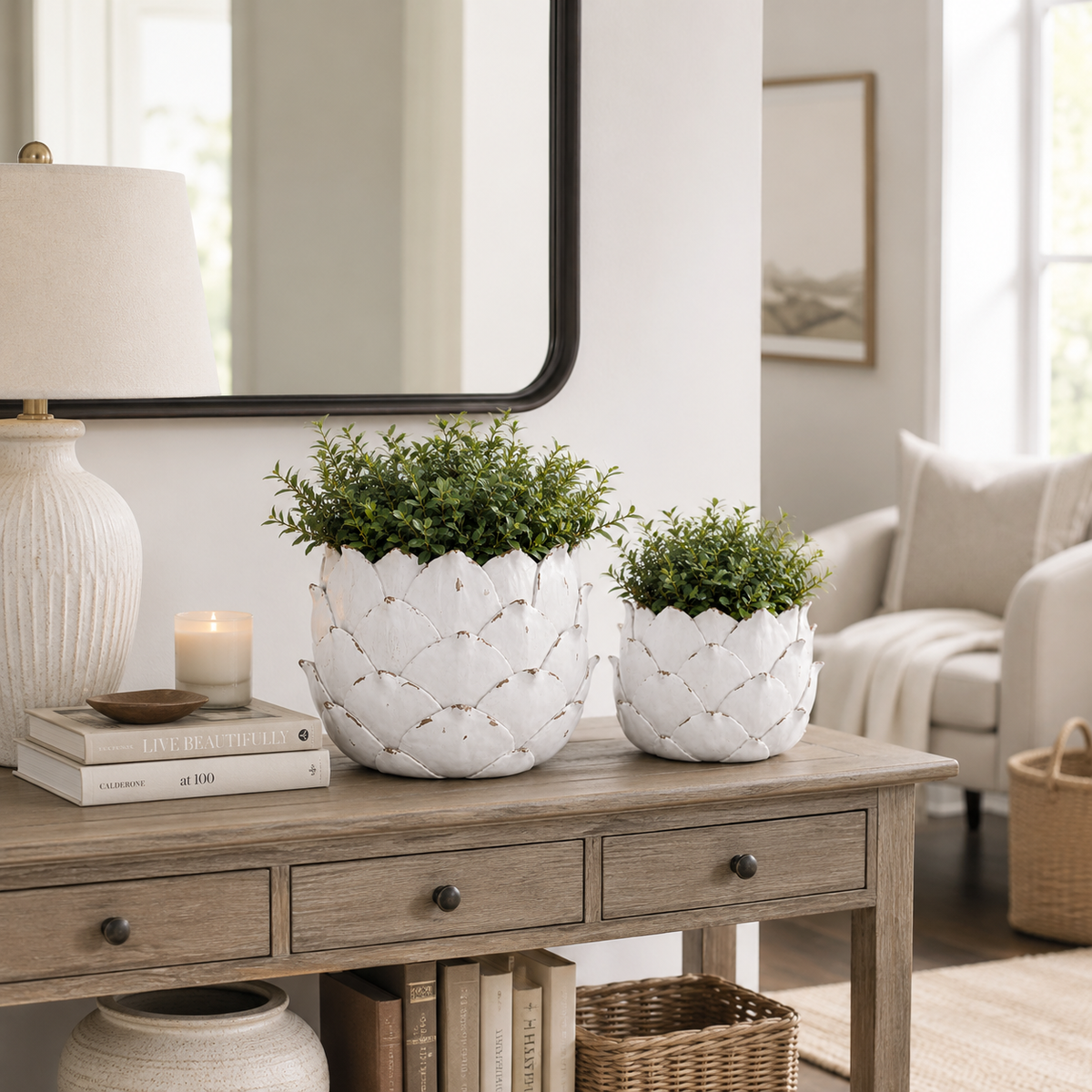Design Shop Set of 2 White Resin Artichoke Planters