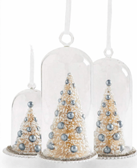 Set of 3 Trees in Glass Domes with Blue Ornaments