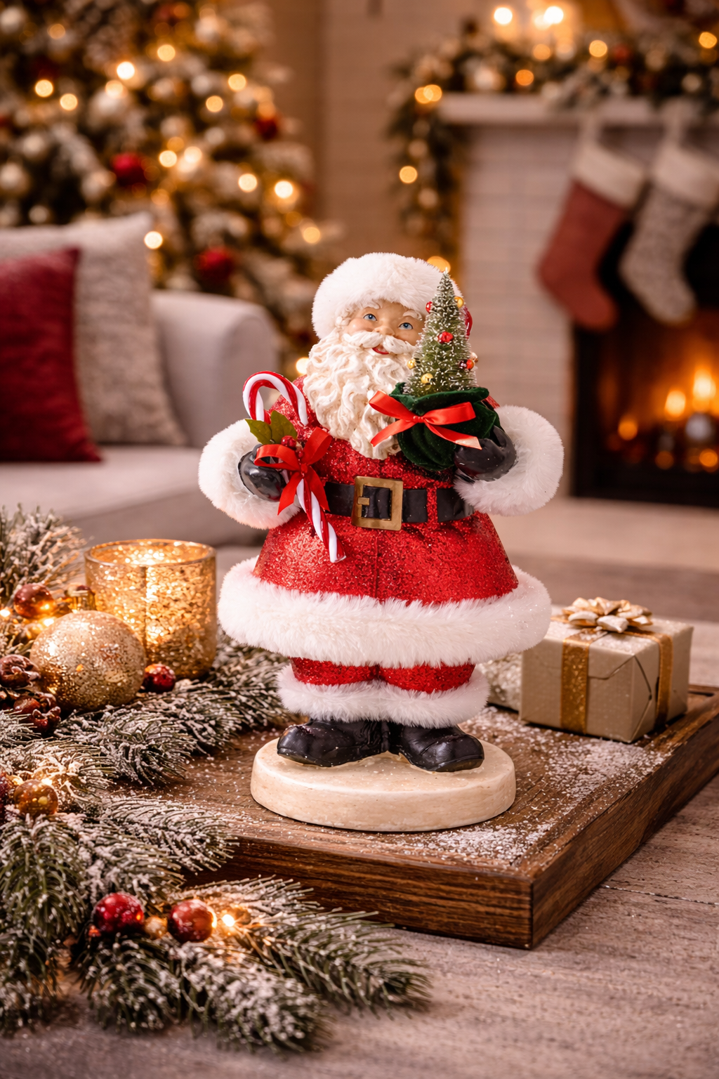 Vintage Santa with Red Glitter Coat - 14.75"