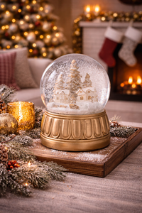 7.75" Gold & Cream Winter Scene Musical Snow Globe