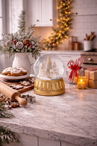 7.75" Gold & Cream Winter Scene Musical Snow Globe