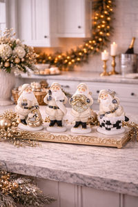 Set of 4 Resin Cream and Black Santas