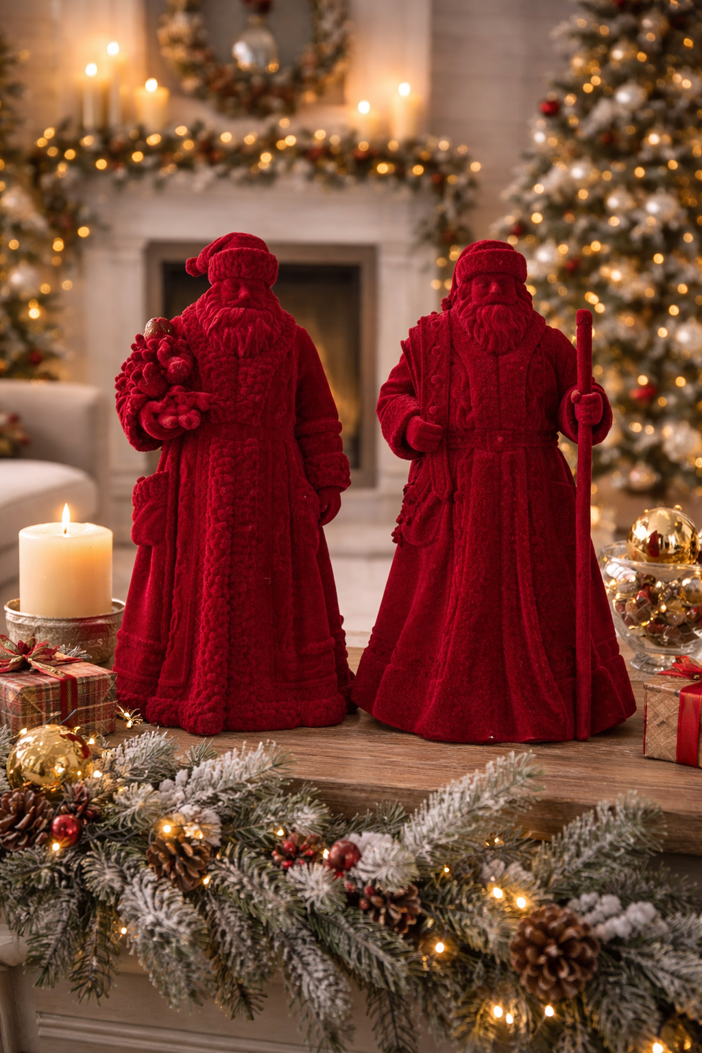 Set of 2 10.5" Burgundy Velvet Santas