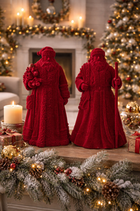 Set of 2 10.5" Burgundy Velvet Santas