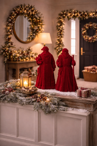 Set of 2 10.5" Burgundy Velvet Santas