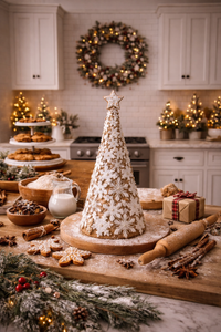 19" White & Brown Resin Glittered Snowflake Gingerbread Cone Tree