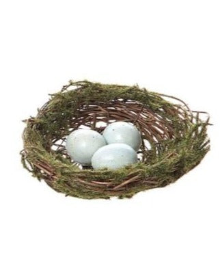 Design Shop Moss 4-3/4" Dia Bird Nest Ornament w/ 3 Eggs Set Of 2