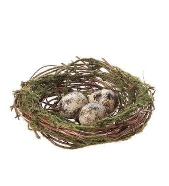 Design Shop Moss 4-3/4" Dia Bird Nest Ornament w/ 3 Eggs Set Of 2