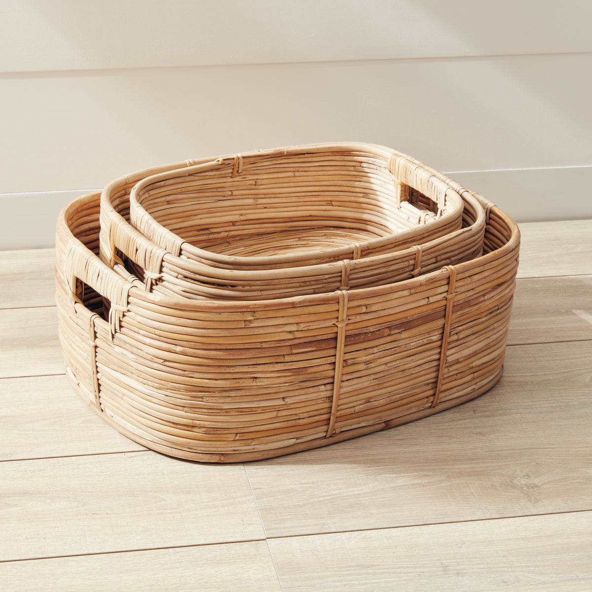 Design Shop Cane Rattan Rectangular Baskets, Set Of 3