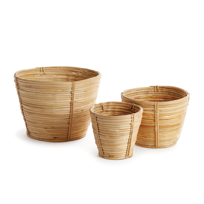 Design Shop Cane Rattan Mini Round Tapered Baskets, Set Of 3