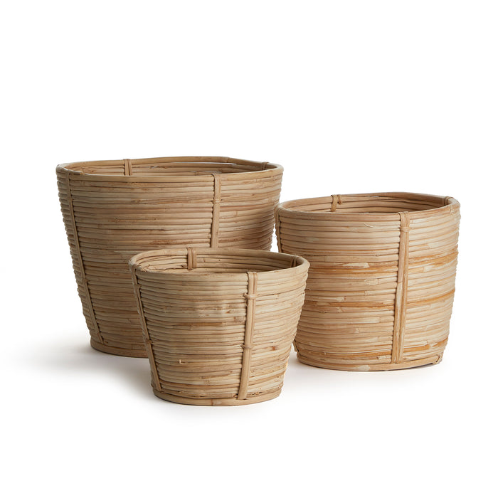 Design Shop Cane Rattan Round Tapered Baskets, Set Of 3