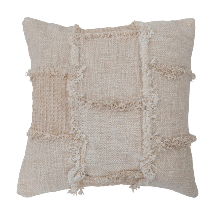 Design Shop 18" Woven Cotton & Wool Patchwork Pillow w/ Frayed Edges, Polyester Fill