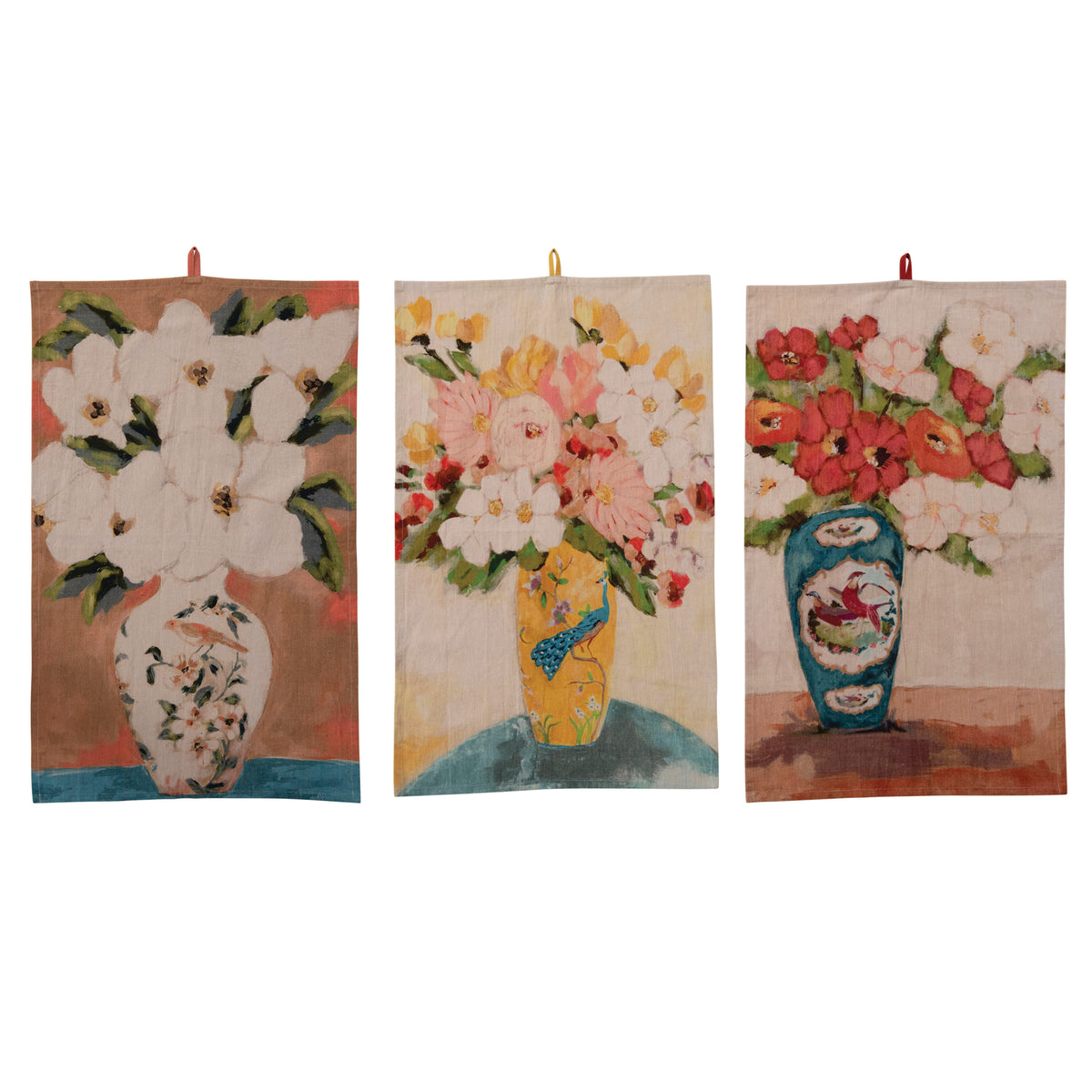 Design Shop Cotton Chambray Printed Tea Towel with Flowers in Vase