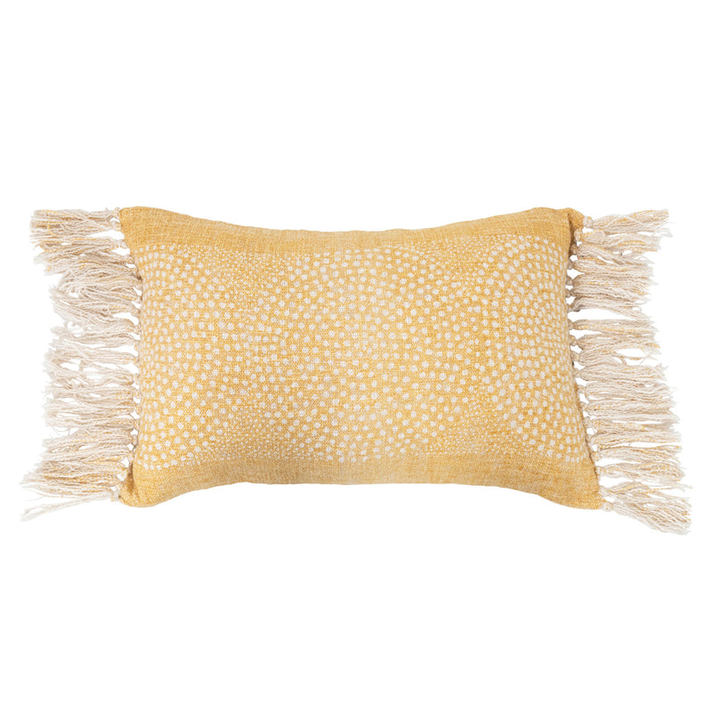 Design Shop 24" x 16" Stonewashed Cotton Slub Lumbar Pillow w/ Dot Pattern & Fringe, Polyester Fill