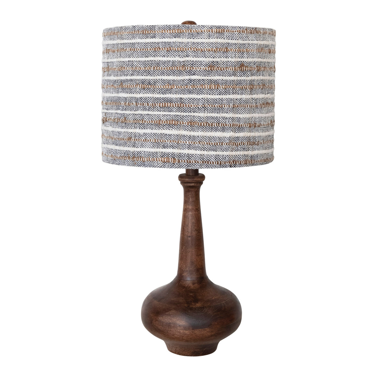Design Shop Mango Wood Table Lamp with Woven Cotton and Linen Striped Shade