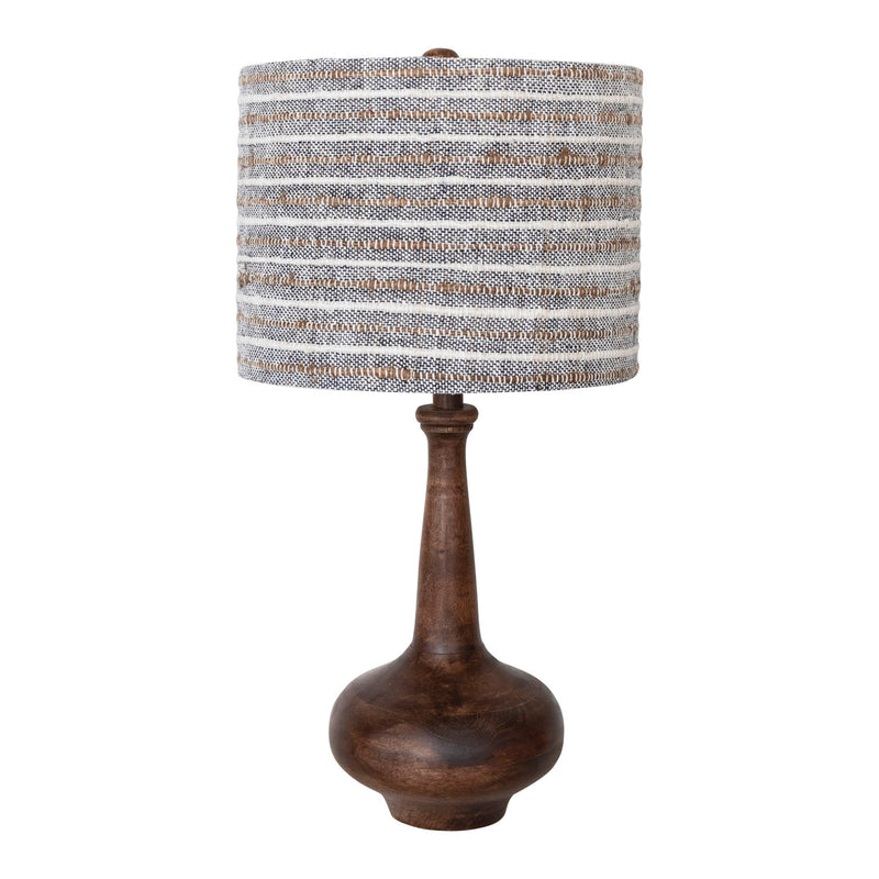 Design Shop Mango Wood Table Lamp with Woven Cotton and Linen Striped Shade