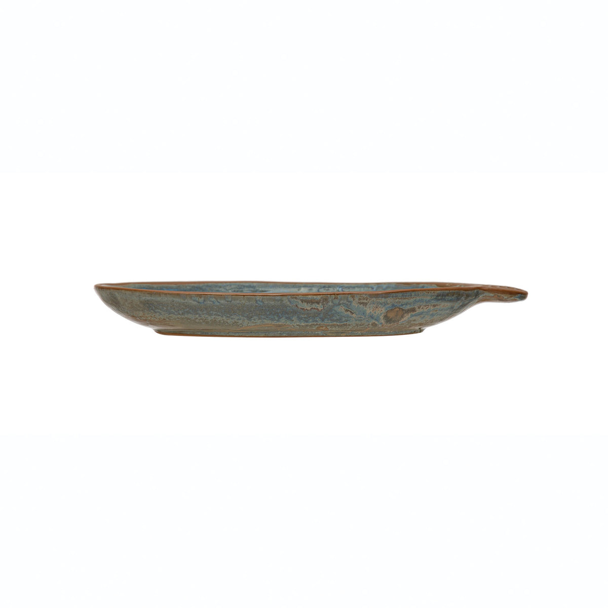 Design Shop Stoneware Plate with Handle and Brown Rim, Reactive Glaze