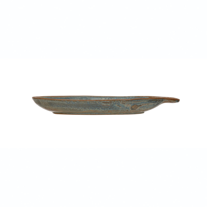 Design Shop Stoneware Plate with Handle and Brown Rim, Reactive Glaze