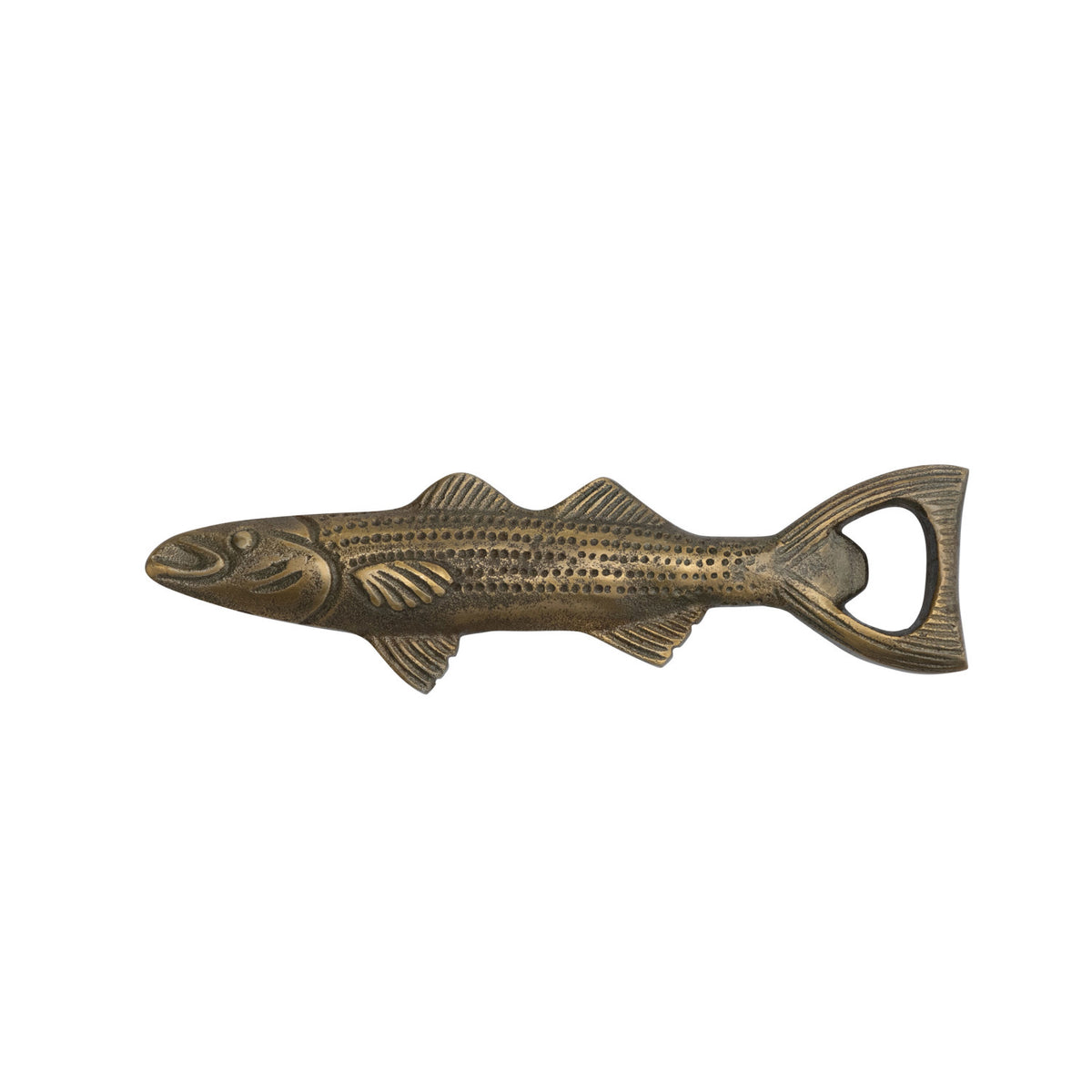 Design Shop Cast Aluminum Fish Shaped Bottle Opener, Antique Gold Finish