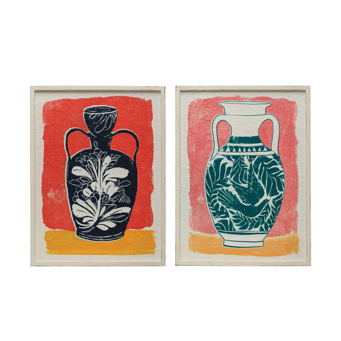 Design Shop Wood Framed Wall Décor w/ Urn, Multi Color, Set of 2.