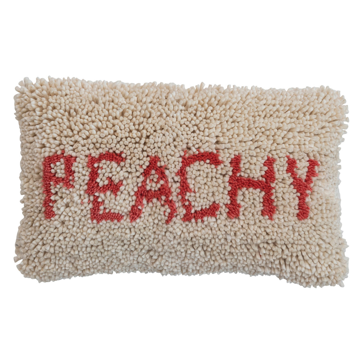 Design Shop Wool & Cotton Punch Hook Lumbar Pillow, Natural & Peach Color